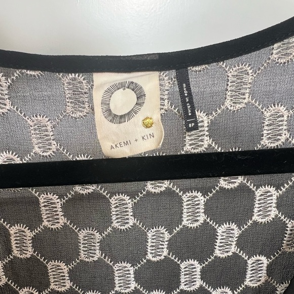 Akemi + Kin Brooke Black & Cream Embroidered Babydoll Mini Tunic Dress (Small) - Picture 7 of 7